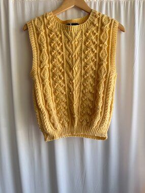 Valerie Burrell Handknit Wool Vest (Made in England, Size S, Yellow)